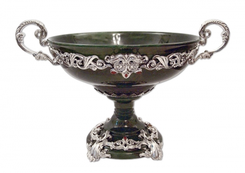 s-40 <br>  Bowl «Turkestan». <br>  925 silver. 1211 grams. Natural Jade and Carnelian. Height 27cm.