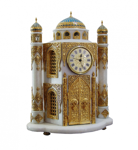 S-415<br> Watch – jewelry box «Mosque» Bronze with gilding, (gold 999) Enamel, Marble Height 40 cm UTS clockwork (Germany)