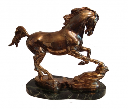 s-316<br> Spirit of the steppes <br> Bronze (hot casting), patina, stand - marble. <br> H - 29 cm, L - 37 cm, W - 16 cm.