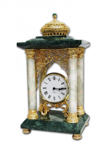 S-393<br> Clock «Vostok» Non-ferrous alloy, 21*17, height 40cm , Marble, Agate UTS clock mechanism (Germany)