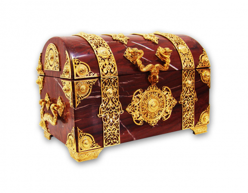 S-417<br> Jewelry box «Chest» Bronze with gilding, (gold 999) Marble Height 22cm