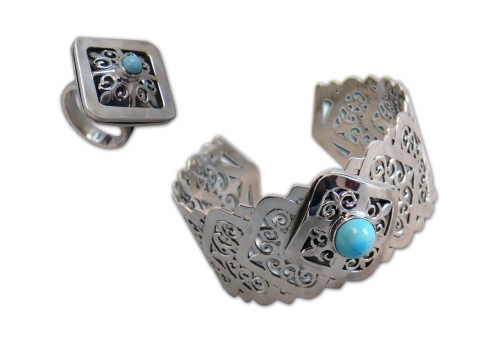  A-194.       <br>                                             Kit. <br> 925 silver. Natural Turquoise.