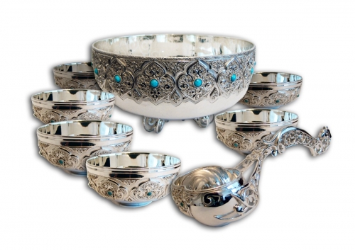 s-296.    <br>      Koumiss set. <br>  925 silver. 4000 grams. Natural Turquoise.