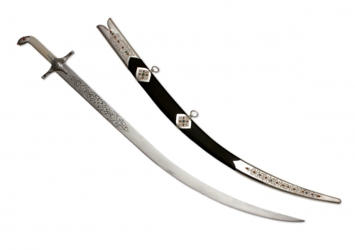 s-209.	<br>  Kazakh saber. <br>  925 silver. Natural  Damascus steel and Mammoth tusk.