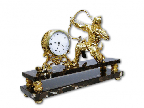 S-395<br> Office clock «Batyr» Non-ferrous alloy, Marble, UTS clockwork (Germany) Height 25 cm
